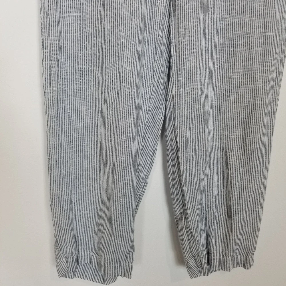Quince‎ Women Linen Striped Pants Sz XS Blue White Elastic Waist Cropped Boho